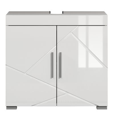 Waschbeckenunterschrank Adamo in wei� Hochglanz, Badschrank 2-t�rig 60 x 56 cm