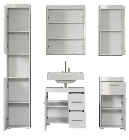Badezimmer Badm�bel Set Adamo in wei� Hochglanz Badkombination 5-teilig 163 x 190 cm