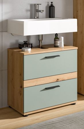 Waschbeckenunterschrank Bailey in Salbei und Artisan Eiche Badezimmer Unterschrank 60 cm