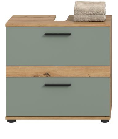 Waschbeckenunterschrank Bailey in Salbei und Artisan Eiche Badezimmer Unterschrank 60 cm