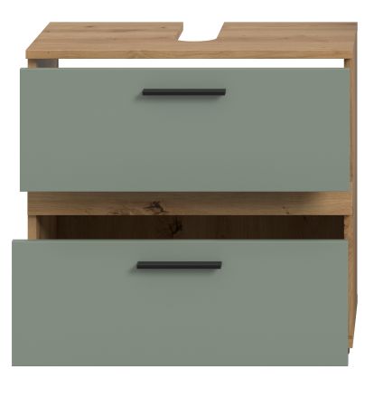 Waschbeckenunterschrank Bailey in Salbei und Artisan Eiche Badezimmer Unterschrank 60 cm