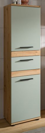 Badezimmer Midischrank Bailey in Salbei und Artisan Eiche Badschrank 35 x 137 cm