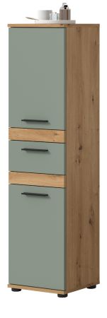 Badezimmer Midischrank Bailey in Salbei und Artisan Eiche Badschrank 35 x 137 cm