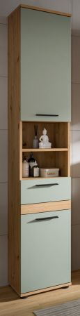 Badezimmer Hochschrank Bailey in Salbei und Artisan Eiche Badschrank 35 x 191 cm