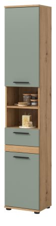 Badezimmer Hochschrank Bailey in Salbei und Artisan Eiche Badschrank 35 x 191 cm