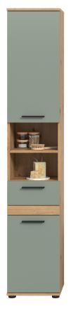 Badezimmer Hochschrank Bailey in Salbei und Artisan Eiche Badschrank 35 x 191 cm