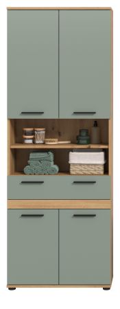 Badezimmer Hochschrank Bailey in Salbei und Artisan Eiche Badschrank 70 x 191 cm