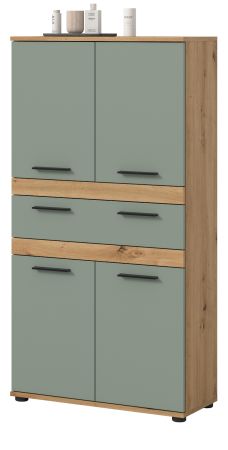 Badezimmer Midischrank Bailey in Salbei und Artisan Eiche Badschrank 70 x 135 cm