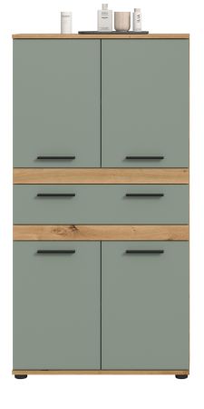 Badezimmer Midischrank Bailey in Salbei und Artisan Eiche Badschrank 70 x 135 cm