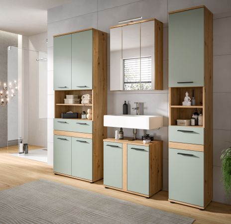 Badezimmer Spiegelschrank Bailey in Artisan Eiche Badschrank 3-t�rig inkl. LED 60 cm