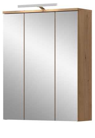Badezimmer Spiegelschrank Bailey in Artisan Eiche Badschrank 3-t�rig inkl. LED 60 cm
