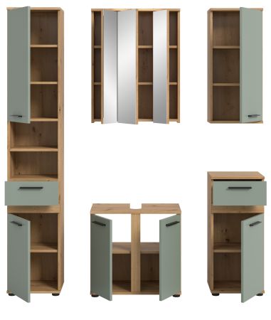Badm�bel Set 5-teilig Bailey in Salbei und Artisan Eiche Badkombination 164 x 191 cm