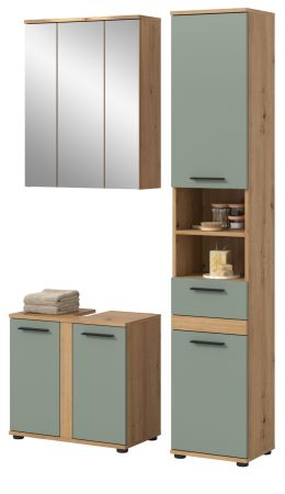 Badm�bel Set 3-teilig Bailey in Salbei und Artisan Eiche Badkombination 112 x 191 cm