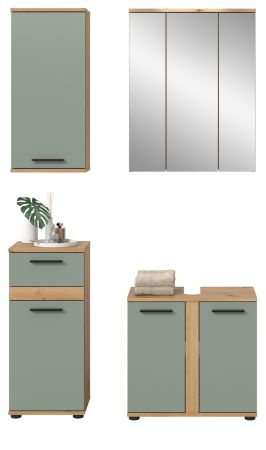 Badm�bel Set 4-teilig Bailey in Salbei und Artisan Eiche Badkombination 112 x 191 cm