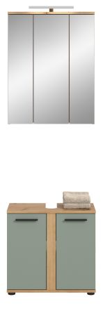 Badm�bel Set 3-teilig Bailey in Salbei und Artisan Eiche Badkombination inkl. LED 60 x 191 cm