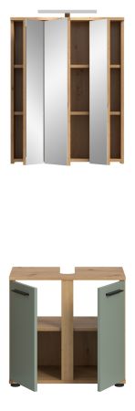 Badm�bel Set 3-teilig Bailey in Salbei und Artisan Eiche Badkombination inkl. LED 60 x 191 cm