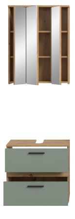 Badm�bel Set 2-teilig Bailey in Salbei und Artisan Eiche Badkombination 60 x 191 cm