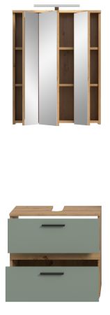 Badm�bel Set 3-teilig Bailey in Salbei und Artisan Eiche Badkombination inkl. LED 60 x 191 cm