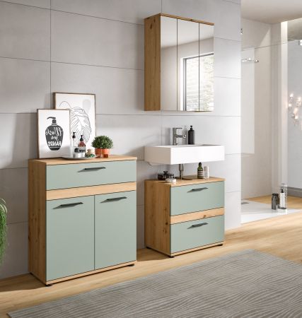 Badm�bel Set 3-teilig Bailey in Salbei und Artisan Eiche Badkombination 147 x 191 cm