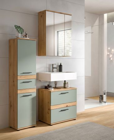Badm�bel Set 3-teilig Bailey in Salbei und Artisan Eiche Badkombination 110 x 191 cm