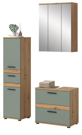 Badm�bel Set 3-teilig Bailey in Salbei und Artisan Eiche Badkombination 110 x 191 cm