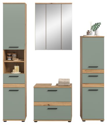 Badm�bel Set 4-teilig Bailey in Salbei und Artisan Eiche Badkombination 164 x 191 cm