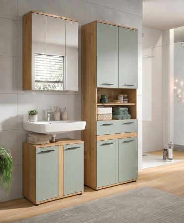 Badm�bel Set 3-teilig Bailey in Salbei und Artisan Eiche Badkombination 145 x 191 cm