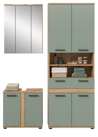 Badm�bel Set 3-teilig Bailey in Salbei und Artisan Eiche Badkombination 145 x 191 cm
