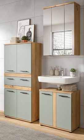 Badm�bel Set 3-teilig Bailey in Salbei und Artisan Eiche Badkombination 145 x 191 cm