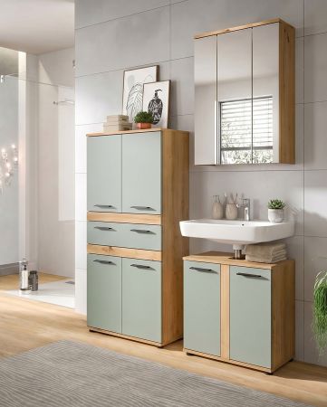 Badm�bel Set 3-teilig Bailey in Salbei und Artisan Eiche Badkombination 145 x 191 cm