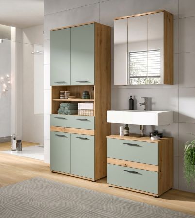 Badm�bel Set 3-teilig Bailey in Salbei und Artisan Eiche Badkombination 145 x 191 cm