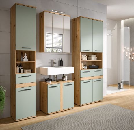 Badm�bel Set 3-teilig Bailey in Salbei und Artisan Eiche Badkombination 145 x 191 cm