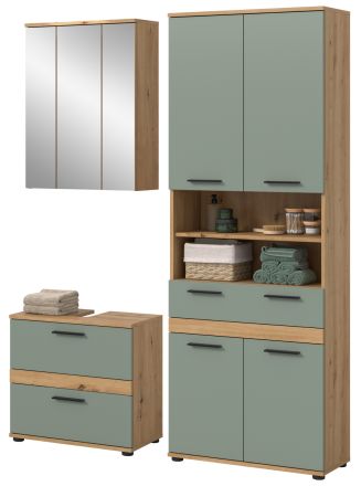 Badm�bel Set 3-teilig Bailey in Salbei und Artisan Eiche Badkombination 145 x 191 cm