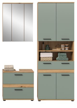 Badm�bel Set 3-teilig Bailey in Salbei und Artisan Eiche Badkombination 145 x 191 cm