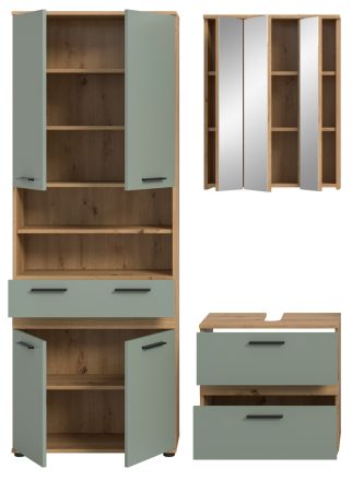 Badm�bel Set 3-teilig Bailey in Salbei und Artisan Eiche Badkombination 145 x 191 cm