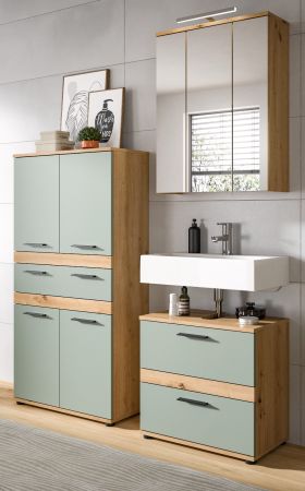 Badm�bel Set 3-teilig Bailey in Salbei und Artisan Eiche Badkombination 147 x 191 cm