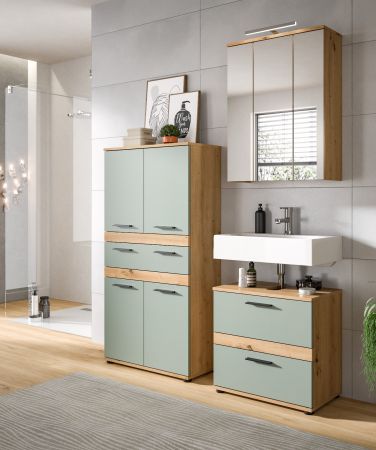 Badm�bel Set 3-teilig Bailey in Salbei und Artisan Eiche Badkombination 147 x 191 cm