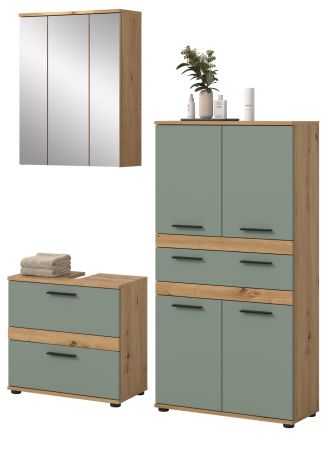Badm�bel Set 3-teilig Bailey in Salbei und Artisan Eiche Badkombination 147 x 191 cm