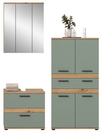 Badm�bel Set 3-teilig Bailey in Salbei und Artisan Eiche Badkombination 147 x 191 cm