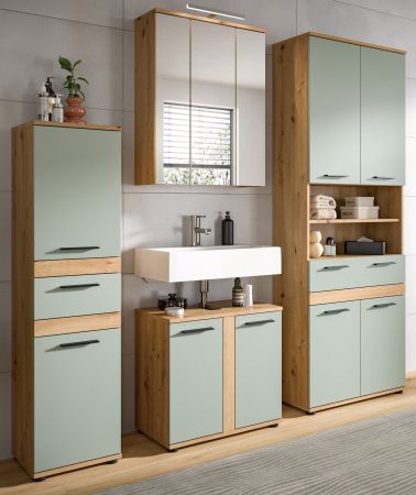 Badm�bel Set 4-teilig Bailey in Salbei und Artisan Eiche Badkombination 195 x 191 cm