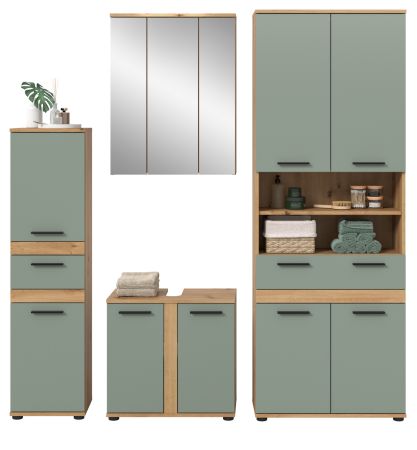 Badm�bel Set 4-teilig Bailey in Salbei und Artisan Eiche Badkombination 195 x 191 cm