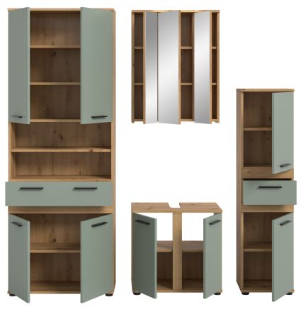 Badm�bel Set 4-teilig Bailey in Salbei und Artisan Eiche Badkombination 195 x 191 cm