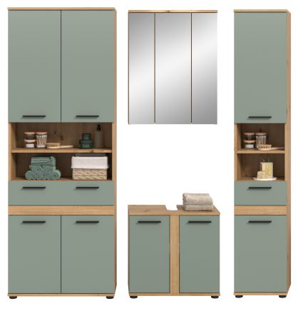 Badm�bel Set 4-teilig Bailey in Salbei und Artisan Eiche Badkombination 199 x 191 cm