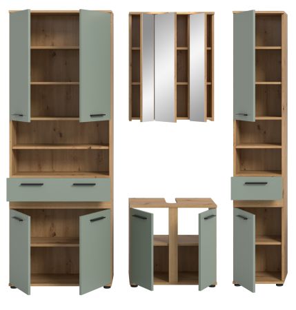 Badm�bel Set 4-teilig Bailey in Salbei und Artisan Eiche Badkombination 199 x 191 cm