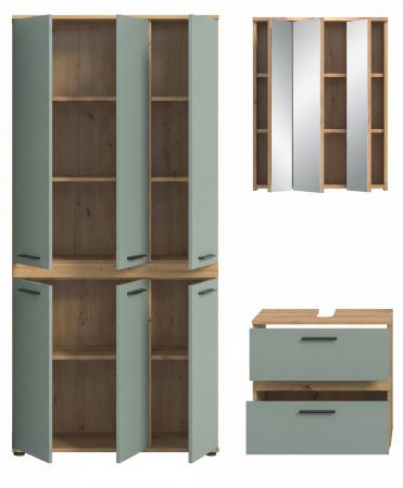 Badm�bel Set 3-teilig Bailey in Salbei und Artisan Eiche Badkombination 167 x 191 cm
