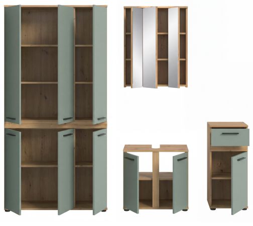 Badm�bel Set 4-teilig Bailey in Salbei und Artisan Eiche Badkombination 219 x 191 cm