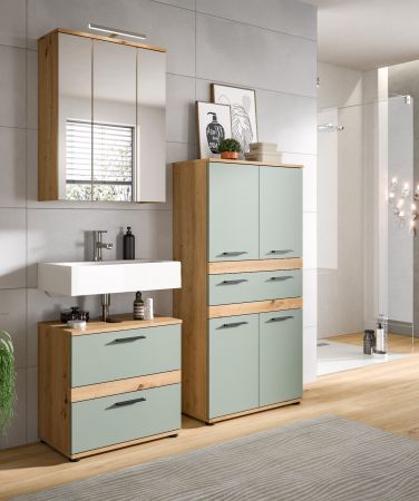 Badm�bel Set 4-teilig Bailey in Salbei und Artisan Eiche Badkombination inkl. LED 147 x 191 cm