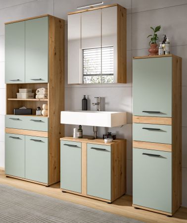 Badm�bel Set 5-teilig Bailey in Salbei und Artisan Eiche Badkombination inkl. LED 199 x 191 cm