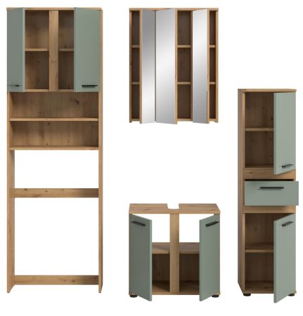 Badm�bel Set 4-teilig Bailey in Salbei und Artisan Eiche Badkombination 192 x 191 cm