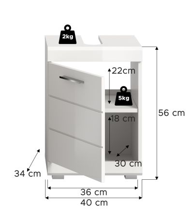 Waschbeckenunterschrank Shawn in wei� Hochglanz Badezimmer Unterschrank 40 cm